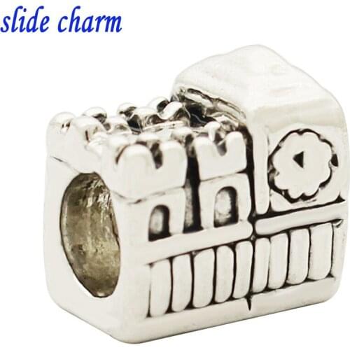 Slide charm Free shipping New Fashion black and white bell tower small accessories charm beads fit Pandora bracelet