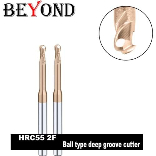 BEYONG CNC Carbide Milling Cutter Ball Type Deep Groove EndMills Tungsten Steel Metalworking Tools 2Flutes HRC55