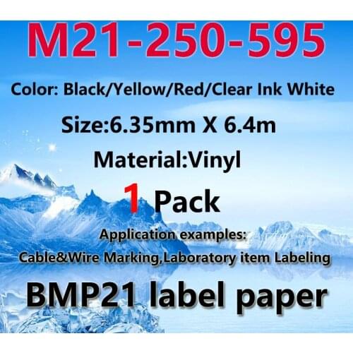 BMP21 M21-250-595 Vinyl film Label Tape Black on white width 6.35mm length 6.4m for BMP21-LAB for BMP21-PLUS bmp21 Label-Tape