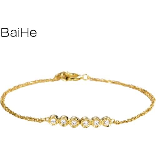 BAIHE Solid 18K Yellow/Rose Gold 0.12CT H/SI Round Natural Diamond браслет Wedding Trendy Fine Jewelry Diamond Bracelet Women