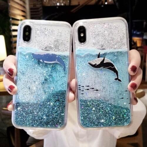 Cute Cartoon Sea Glitter Case for Xiaomi Redmi Note 8 8T 7 6 5 4 8A 7A 6A 5A 4A Pro Bling Quicksand Whale Dolphin Phone Cover