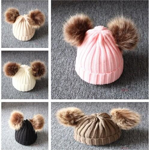0-4Years Childrens Hair Ball Woolen Hat Scarf Set Boys Girls Thickened Raccoon infant Ball Knitted Baby Cap