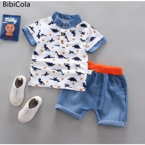 BibiCola Hot Sale Summer Boys Clothing Sets Children Boys Clothes Kids Fashion T-shit+denim Shorts 2pcs Suits Cotton Tracksuits