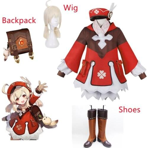 Game Genshin Impact Cosplay Performance Costume Klee Halloween Party Dress Uniform Outfits Costumes for Men Women Wigs Shoes