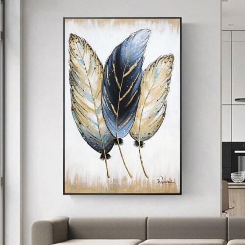 Canvas Painting Abstract Golden feather Art Oil Painting Prints on Canvas Wall Art Picture For Living Room Home Nordic Decor
