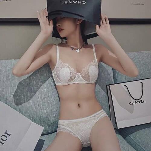 Ultra-thin bunny ear lining to prevent dew points Lace bra set Sexy Lingerie deep V put together Underwear Basic bra panty sets