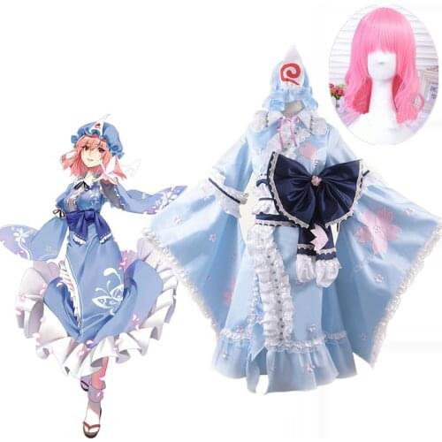 Anime Touhou Project Saigyouji Yuyuko Cosplay Costume Halloween Party Role Play Halloween Carnival Party Costume props