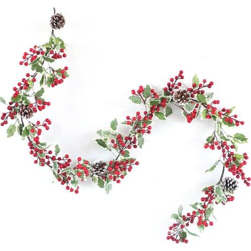 Red Berry Garland Christmas Decoration 6ft Artificial Red Berry Wreath With Pine Cone And Green Leaves For Festival Fireplace