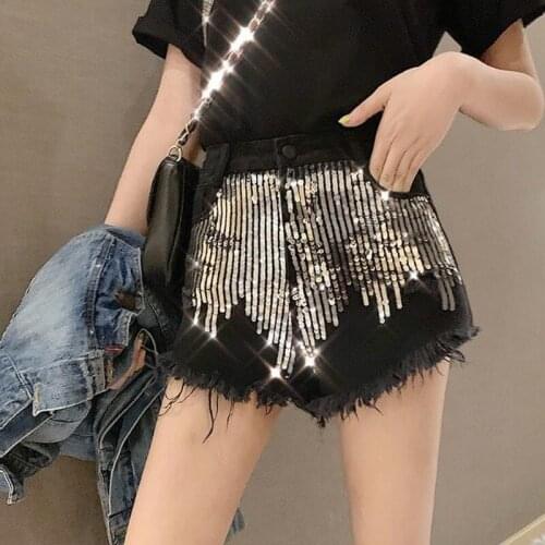 Summer Clothes Fashion New Korean Loose All-match High Waisted Sequin Wide Leg Denim Shorts Female 2021 Women Short Jeans Y758