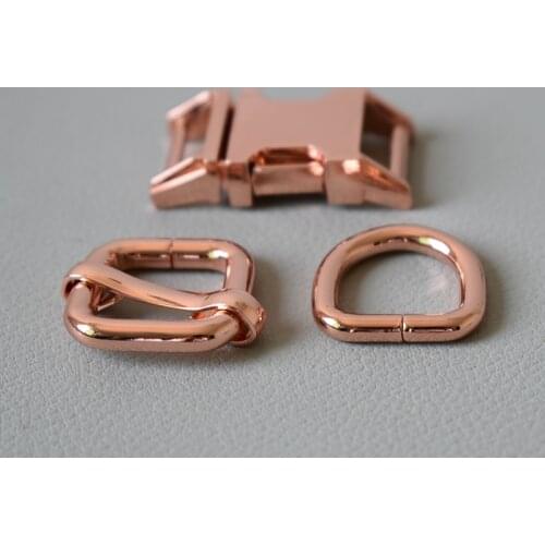 1 Set Metal Belt Straps Slider Renegade Release Buckle D Ring 15mm Strap For Pet Dog Collar Harness Accessory-Rose Gold