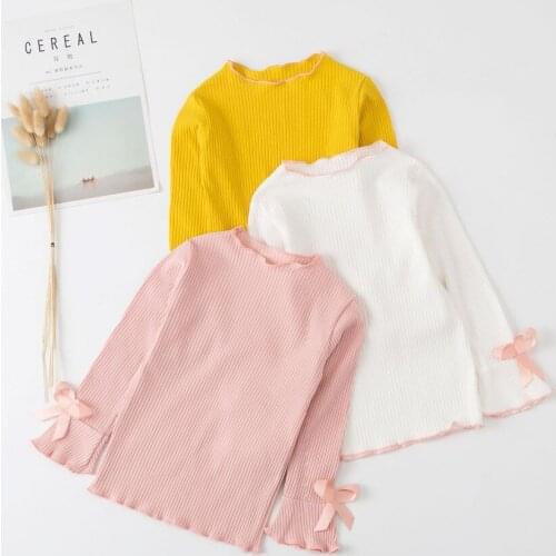 Cute Baby Girl T Shirt Long Sleeve Kid Sweatershirt Children Clothing Spring Autumn Flare Sleeve Bow