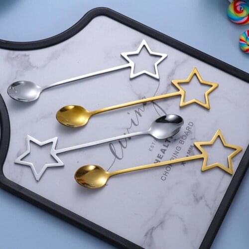 Cute 304 Stainless Steel Five-pointed Star Pentagram Coffee Stirring Spoon Teaspoon Tea Spoon Dessert Scoop Tableware Flatware