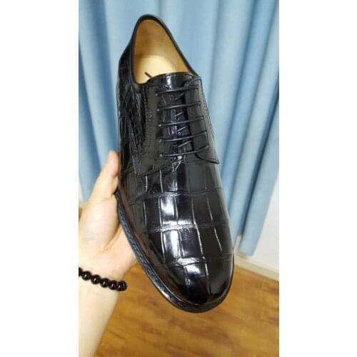 100% Genuine real genuine crocodil belly skin men business shoe luxury quality men official dress shoe solid base black colors
