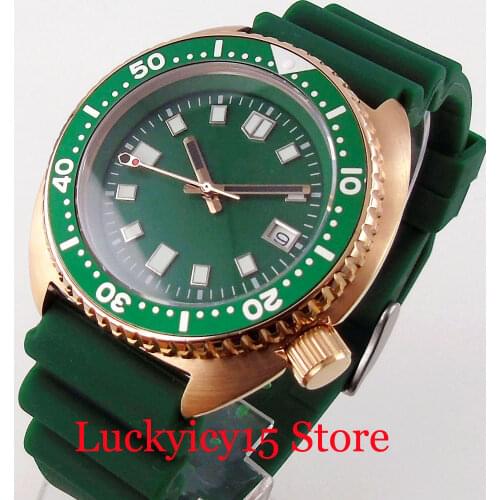 BLIGER Dress 45mm Dark Green 24 Jewels NH35A Selfwinding Men Watch Green Marks Rose Gold Coated Brushed Case Date