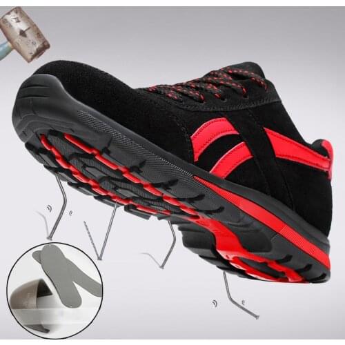 Mens breathable steel toe work safety shoes mens outdoor non-slip steel puncture waterproof construction safety hiking shoes