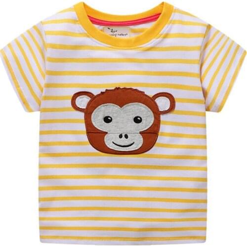 Stripe New Arrival Summer Animals Embroidery Baby T shirts Cotton Boys Girls Tops Cute Childrens Clothes