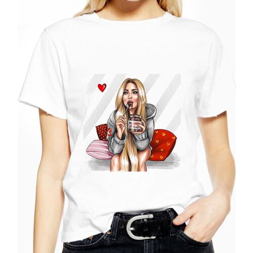 Nutella Kawaii Print Women Clothes Kawaii Harajuku Cartoon T-shirt Top Tees Female Aesthetic O-Neck White tshirt