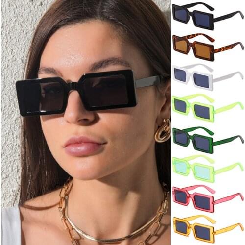 Candy Color Vintage Wide Frame Women Sunglass Small Rectangle Sunglasses Summer Female UV400 Lens Trendy Eyewear Wholesale
