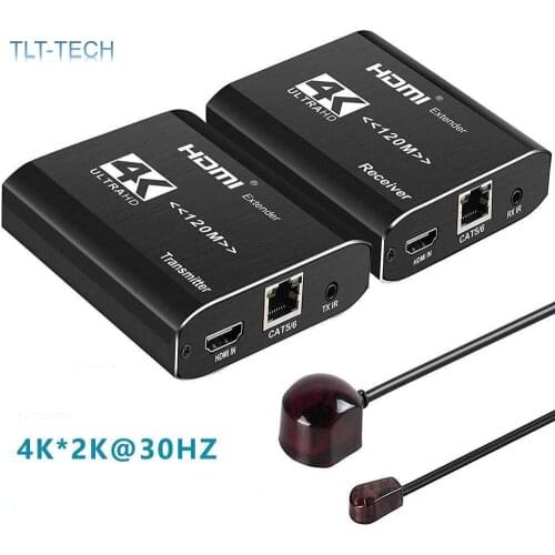 One pair 4K HDMI Extender Transmitter Receiver Over Cat5e/Cat6 RJ45 Ports HDMI Extender Loop 120m HDMI Extender IR For PS4 HDTV