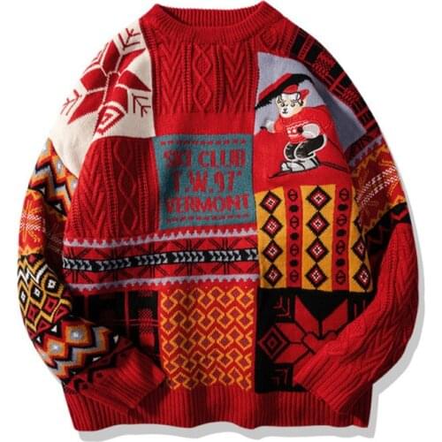 2021 Autumn and Winter Red Sweater Men and Women Plus Velvet Base Sweater Hong Kong style Couple Knit Sweater