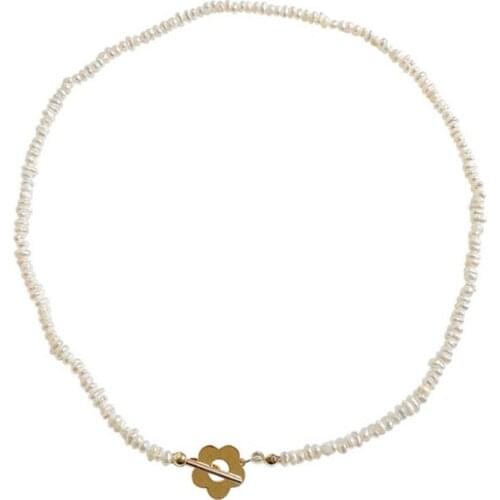 Natural Pearl Choker Small Flower Necklace Alloy Plated With Real Gold Light Luxury Temperament Clavicle Chain