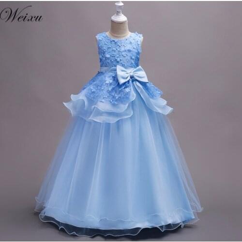 Weixu Flower Girls Formal Dress Embroidered Wedding Party Dresses Childrens Carnival Costume Teenage Girl Ceremony Long Dress