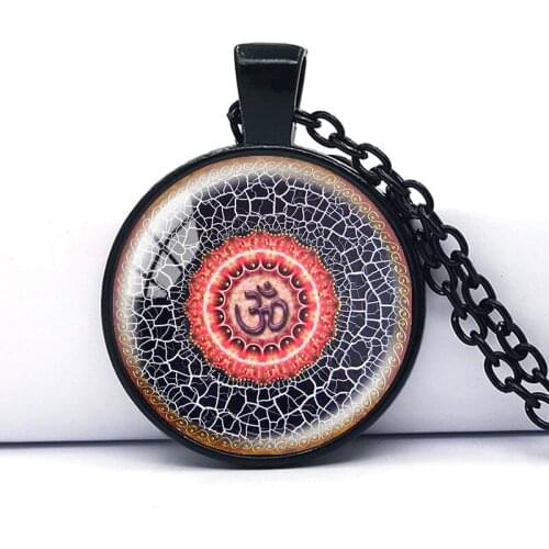 Mandala Religious India Yoga Jewelry Spiritual Amulet Sacred geometry Chain Necklace Mandala Necklace Glass Cabochon Pendant