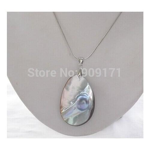 Free Shipping>Huge Nature Real 50MM gray south sea mabe pearl necklace pendant