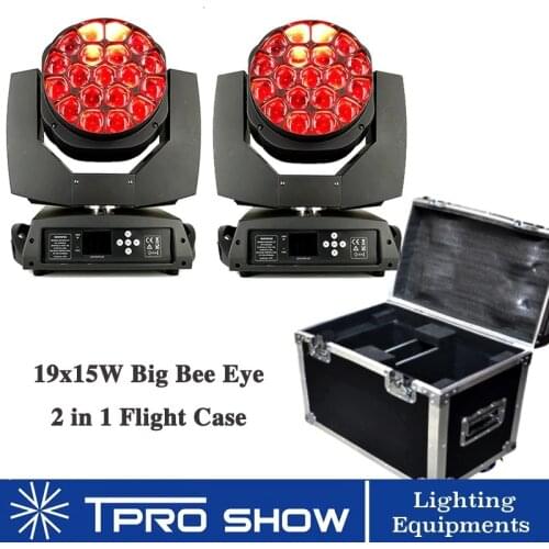 19x15W Big Bee Eye LED Moving Head Lyre Beam Professional Lighting 2 Pixel Control Beam Zoom Effect Disco Lighting 1 Flight Case