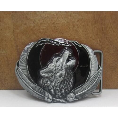 Buckle Club retro zinc alloy western wolf head belt buckle cowboy jeans belt buckle FP-02773-3 with 4cm width loop drop shipping