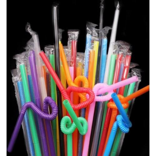 100pcs/pack Disposable Straws Single Independent Packaging Color Art Straws Beverage Modeling Long Straw party decorations
