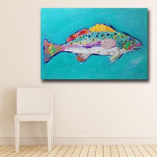 Wxkoil Fashion Wall Graffiti Art Animal Spotted Trout Wall oil Painting Print Nice Wall Picture For Living Room No Framed