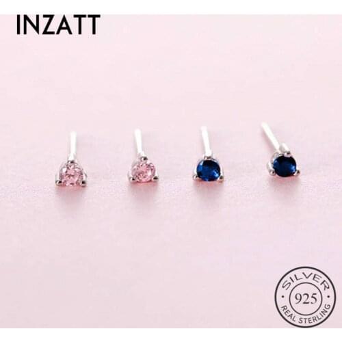 INZATT Real 925 Sterling Silver Zircon Tiny Stud Earrings For Fashion Women Minimalist Fine Jewelry Cute 2020 Accessories Gift