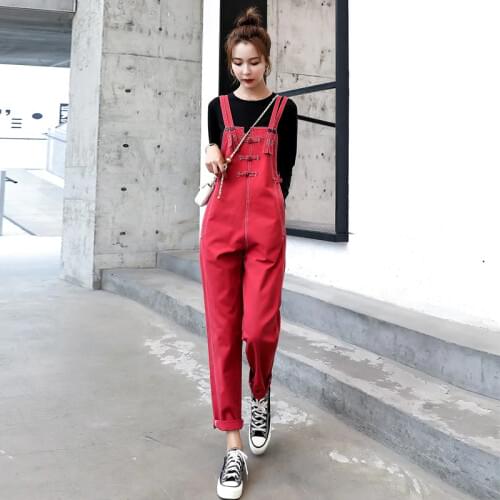 Korean Style Jumpsuits For Women 2020 Fashion Spring Casual Cargo Jumpsuit Romper Sleeveless Long Pants Woman Dungarees AA5593
