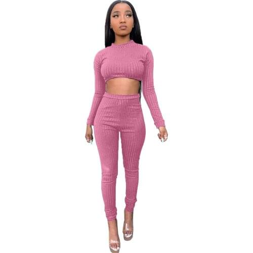 Sexy Knitted Two Piece Set Women Autumn Winter Long Sleeves Crop Tops and Long Tight Pants 2 Piece Outfits for Women Tracksuit