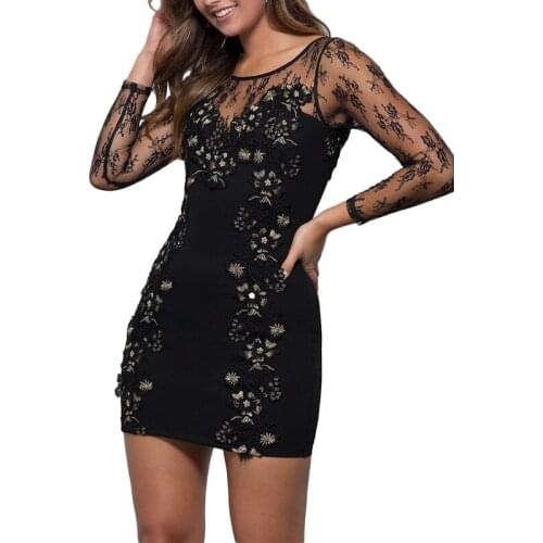 Ziamonga Elegant Lace Dress Women Long Sleeve Mini Ladies Formal Dress For Work Office Wear Business Party Bodycon Pencil Dress