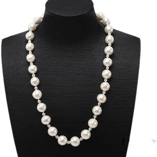 12-14 mm white circular Edison pearl interval zircon necklace fashion jewelry