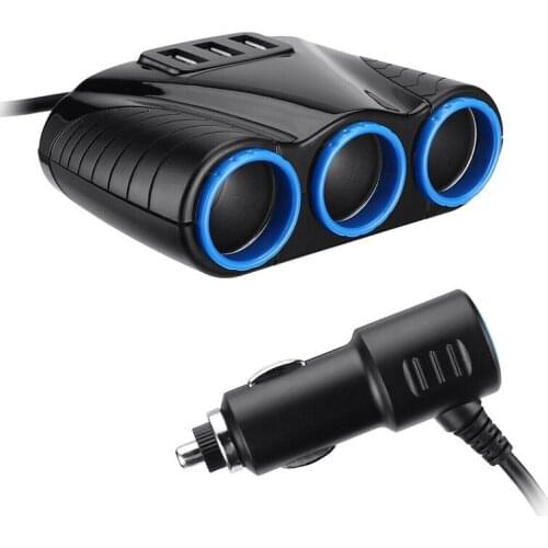 120W 3-Socket Splitter Power Adapter 12V Three Usb Charger Power Adapter for Cellphone Gps Dash Cam