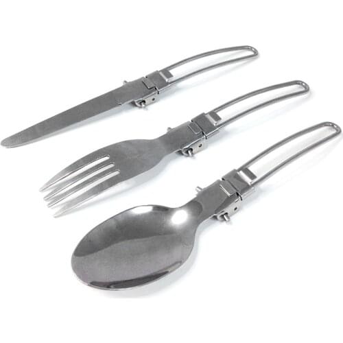 3pcs Long Cookware Backpack Spork Fork Stainless Steel Fold Cutter Utensil Spoon Set Combo Picnic Camp Cutlery Tableware YS-BUY