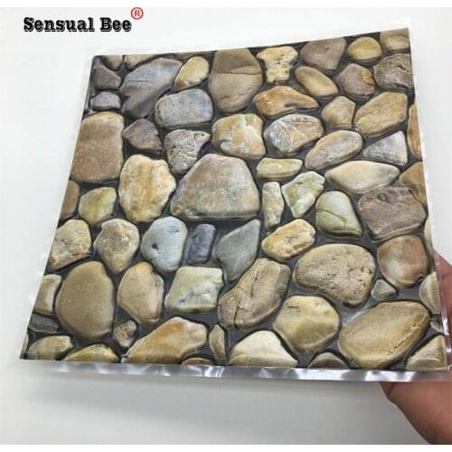 3D Cobblestone Retro Emboss Tiles Wall Stickers Home Decor Kitchen Living Room Tile Waist Line Sticker Waterproof PVC Art Mural