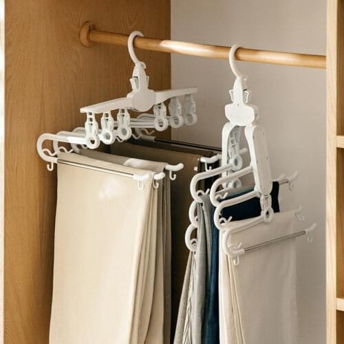 6 In 1 Pants Hanger Multifunction Portable Stainless Steel Trouser Storage Rack Adjustable Pants Tie Shelf Closet Organizer