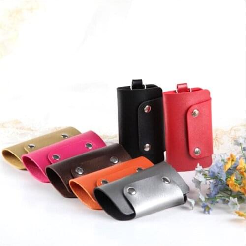 1 PC Portable Leather Housekeeper Holders Car Keychain Key Holder Bag Case Unisex Wallet Cover Simple Solid Color Storage Bag