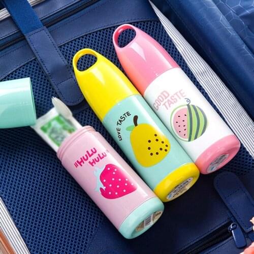 New Fruit Cartoon Mug Towel Travel Toothbrush Case Box Hiking Camping Plastic Storage Organizer Shower Accessories