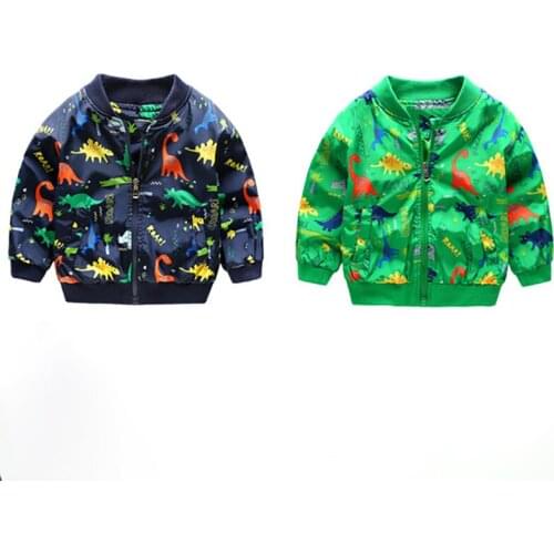 Kids Boys Jacket Navy Green Cartooon Dinosaur Printing Children Clothes Coat Outerwear Clothes