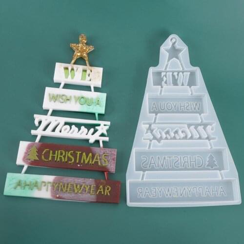 DIY Christmas Tree Pendent Decor Crystal Silicone Mold Xmas Letter Epoxy Mould Cakes Mould Decoration Baking Tools