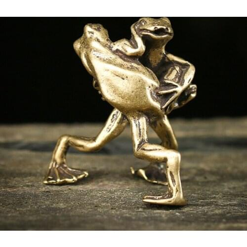 Pure Copper Wrestling Frogs Figurines Antique Brass Animal Table Tea Pet Living Room Ornaments for Home Decoration Accessories