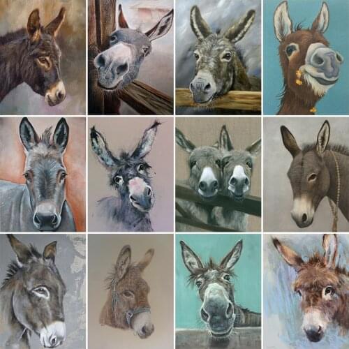 HUACAN 5D DIY Diamond Embroidery Donkey Cross Stitch Kit Full Square Round Diamond Painting Animal Home Decor