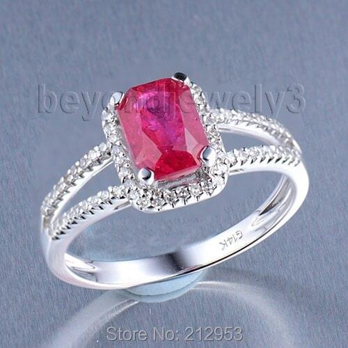 Emerald Cut Ruby Jewelry Vintage Solid 14Kt White Gold 2.67ct Natural Diamond Engagement Red Ruby Wedding Ring For Sale