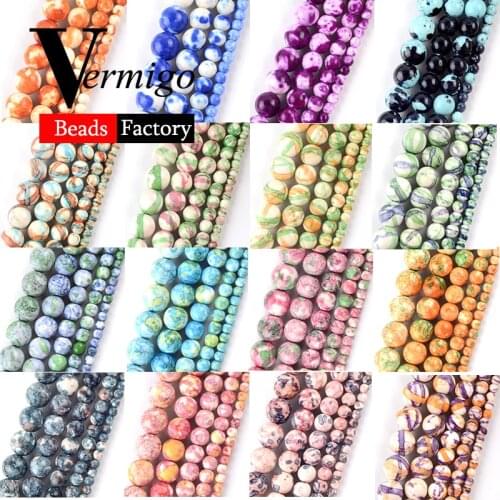 Natural Rain Flower Stone Beads For Jewelry Making Pink Blue Purple Green Round Spacer Beads Diy Necklace Bracelet 4mm-12mm 15