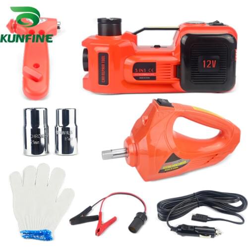 KUNFINE 12V 5Ton Car Electric Tire Lifting Car Jacks Hydraulic Air Infatable Car Floor Jack With DC12V Electric Impact Wrench